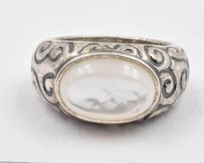 Modern Sterling Silver  white Shiny Abalone / Mother of Pearl Ring Band size 5