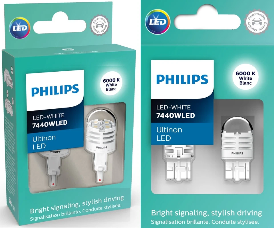 Philips Ultinon LED Light 7440 White 6000K Two Bulbs Front Turn Signal Upgrade - Image 2 of 4