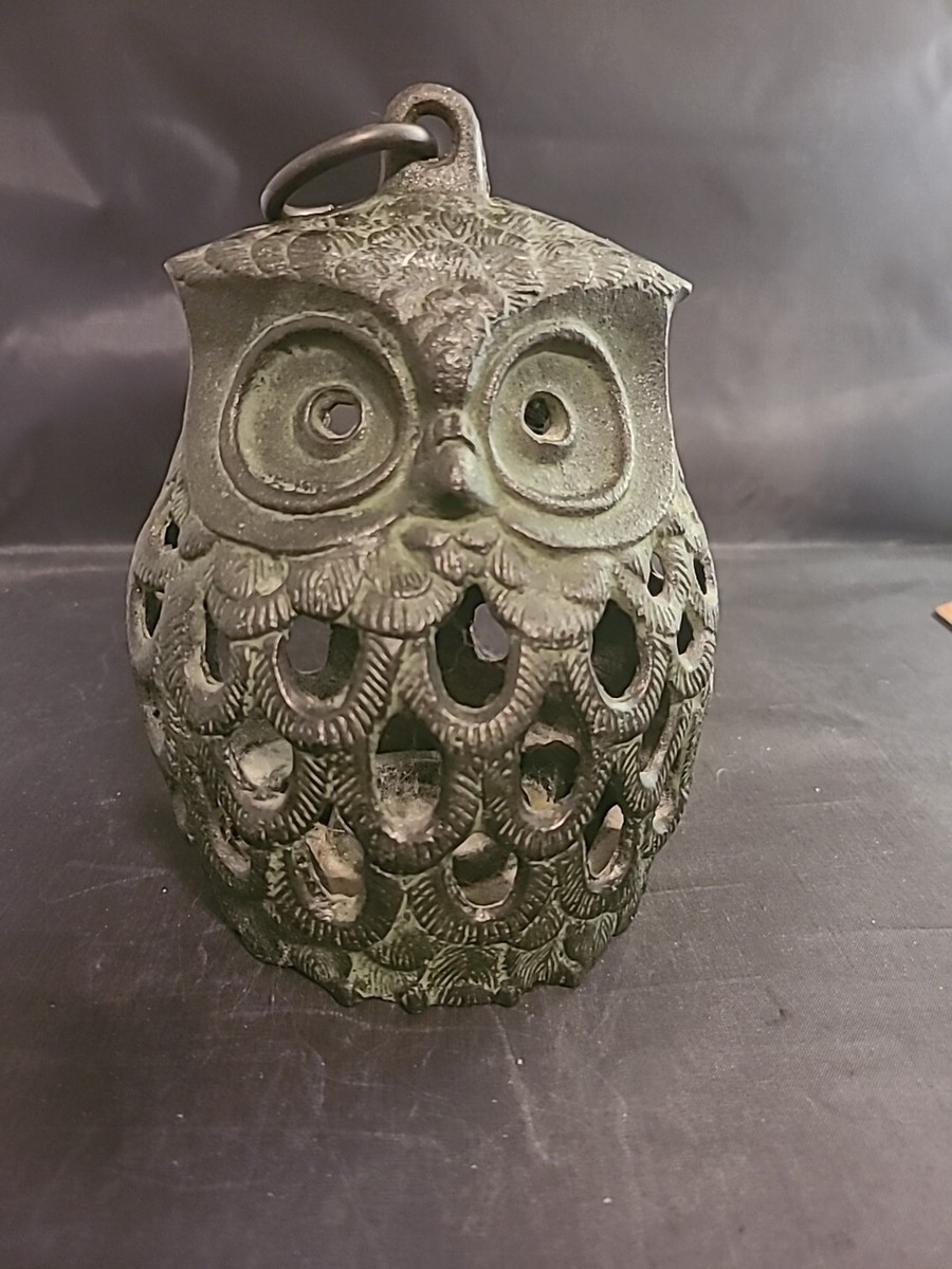 OWl 廃盤　デモ Vintage Cast Iron Owl Japanese Candle Holder Lantern 7” Tall 5