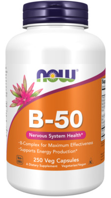 NOW Foods B-50 B-Complex 250 Caps Nervous System Energy 11/2026EXP