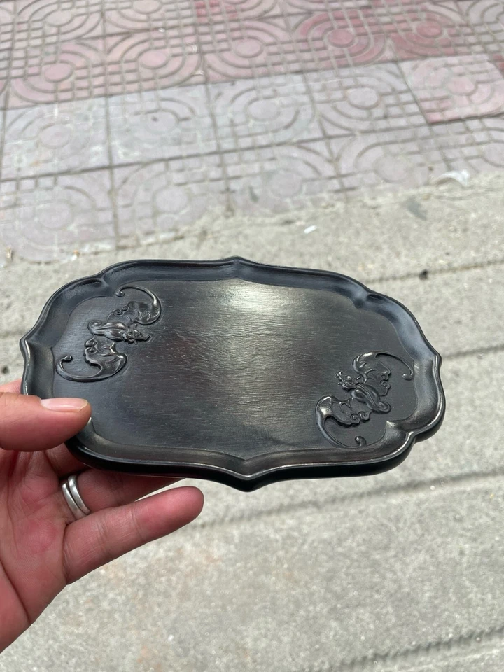 Изысканный резной китайский палисандровый чайный поднос с узором летучая мышь ручной работы - Изображение 4 из 4