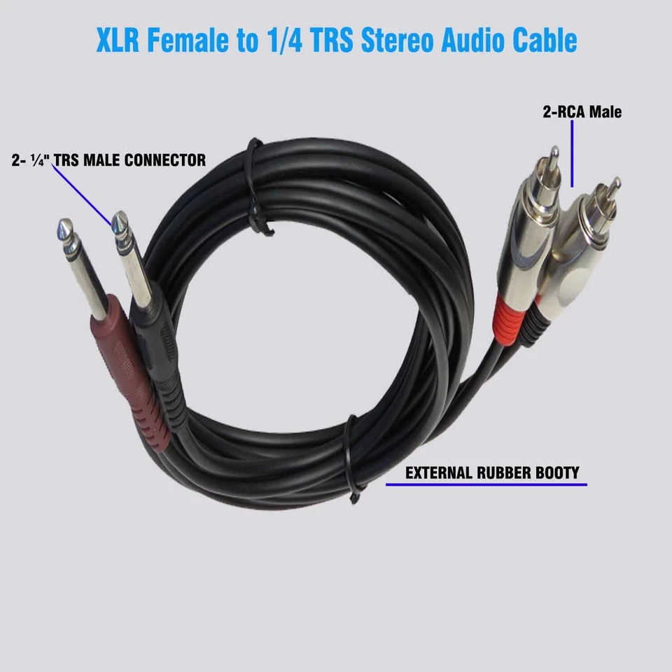 1/4in 6.3mm Mono Male Y-Splitter Cable to 6ft 2 RCA Male Jack Cable Audio Cable - Image 2 of 4