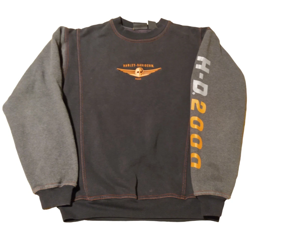 RARE Vtg Harley Davidson Black Sweatshirt Mens Orange Logo Spell
