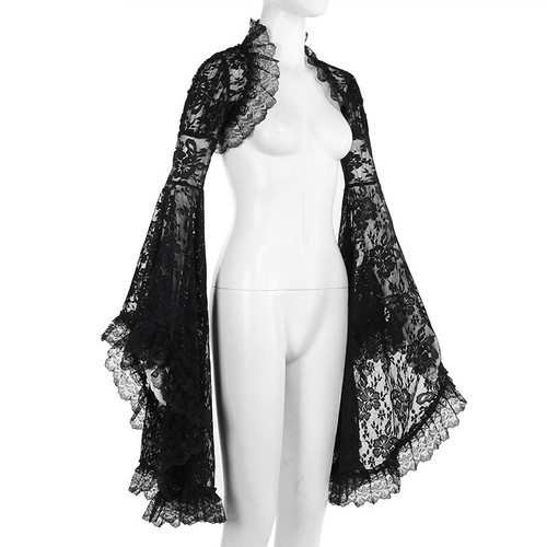 Ladies Summer Party Gothic Flare Sleeve Lace Cape Crop Tops Tee Shirts Blouse UK - Picture 8 of 12