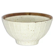 SET of 2 Japanese Noodle Rice Soup Bowl Ceramic 6.25"D White with Embossed Lines