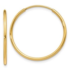 14k Yellow Gold 1.25mm Endless Hoop Earrings 0.73g, L- 25mm, W- 25mm for Mom