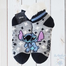 NWT LILO  STITCH WINTER WARM WOMEN'S GRAY LONG SLIPPERS SOCKS WITH GRIPPERS