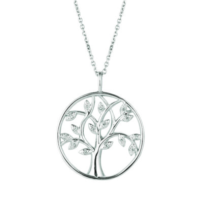 0,11 Karat natürlicher Diamant Baum Halskette Anhänger 14K Weißgold G SI 18 Zoll 