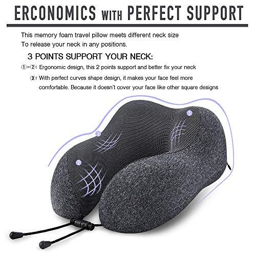 Memory Foam Travel Pillow with Breathable Cover Eye Mask and Earplugs for Neck Support-image