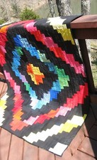 Handmade Bold Rainbow Log Cabin Quilt, 56" x 62"