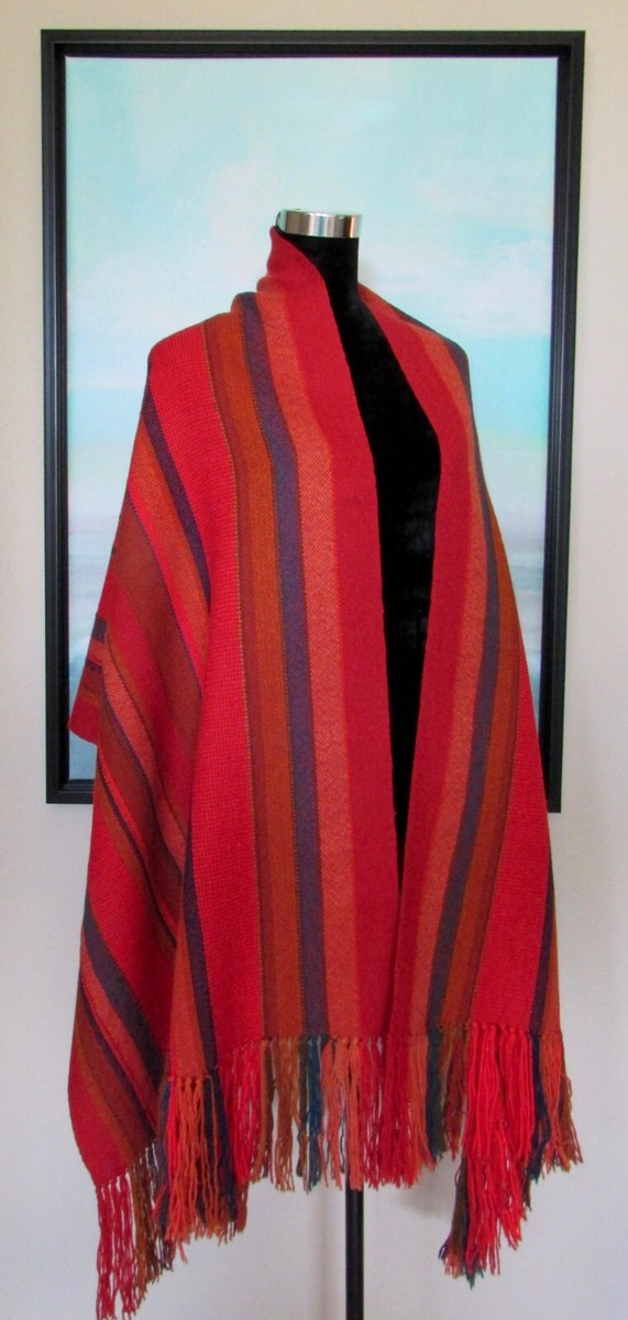 VTG 70's Alice Kagawa Parrott Fabrics Santa Fe Orange Wrap Shawl