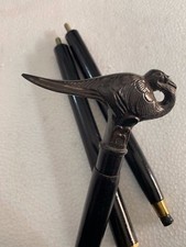 Ancien manche tête de paon design en laiton massif style canne à pied en bois...