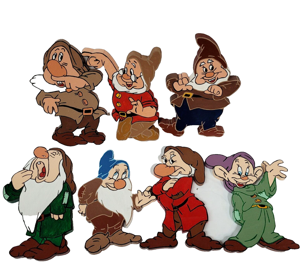 Vintage Handmade Wooden Hand Painted Snow White and the Seven Dwarfs