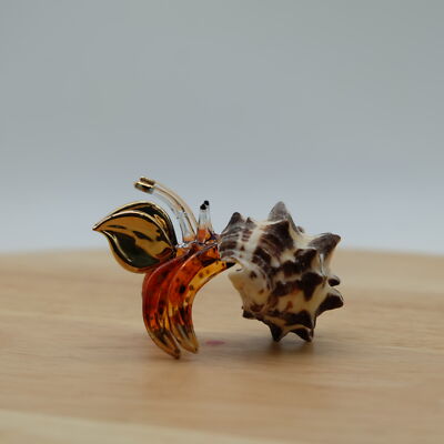 Small Hermit Crab Figurine Glass Home Decor Real Shell Animals Collectible Gift