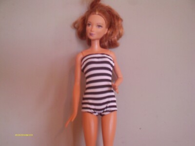 DOLL CLOTHES BARBIE HANDMADE BATHING SUIT BLACK AND WHITE STRIPE MY PATTERN 