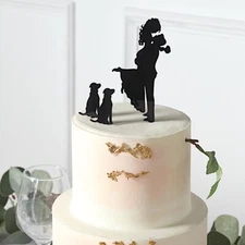 Black 7 in Bride Groom Pet Dogs Silhouette Acrylic CAKE TOPPERS Set Party Events