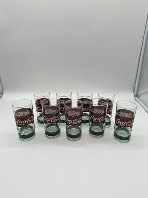 9 Stück Coca Cola Glas Vintage Coke Tiffany Grün Rot Retro 0,2 l
