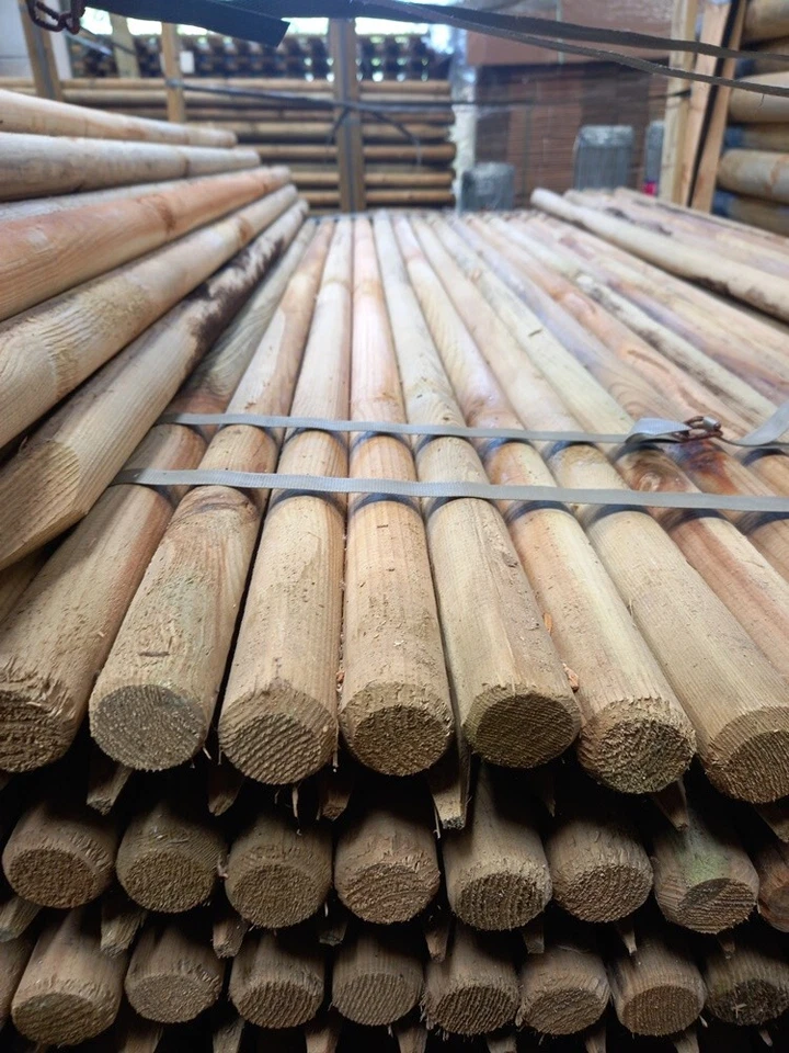 10 x 1.8m tall x 40mm dia. Round Wooden Fence Posts pressure treated wood stakes - Image 3 of 4