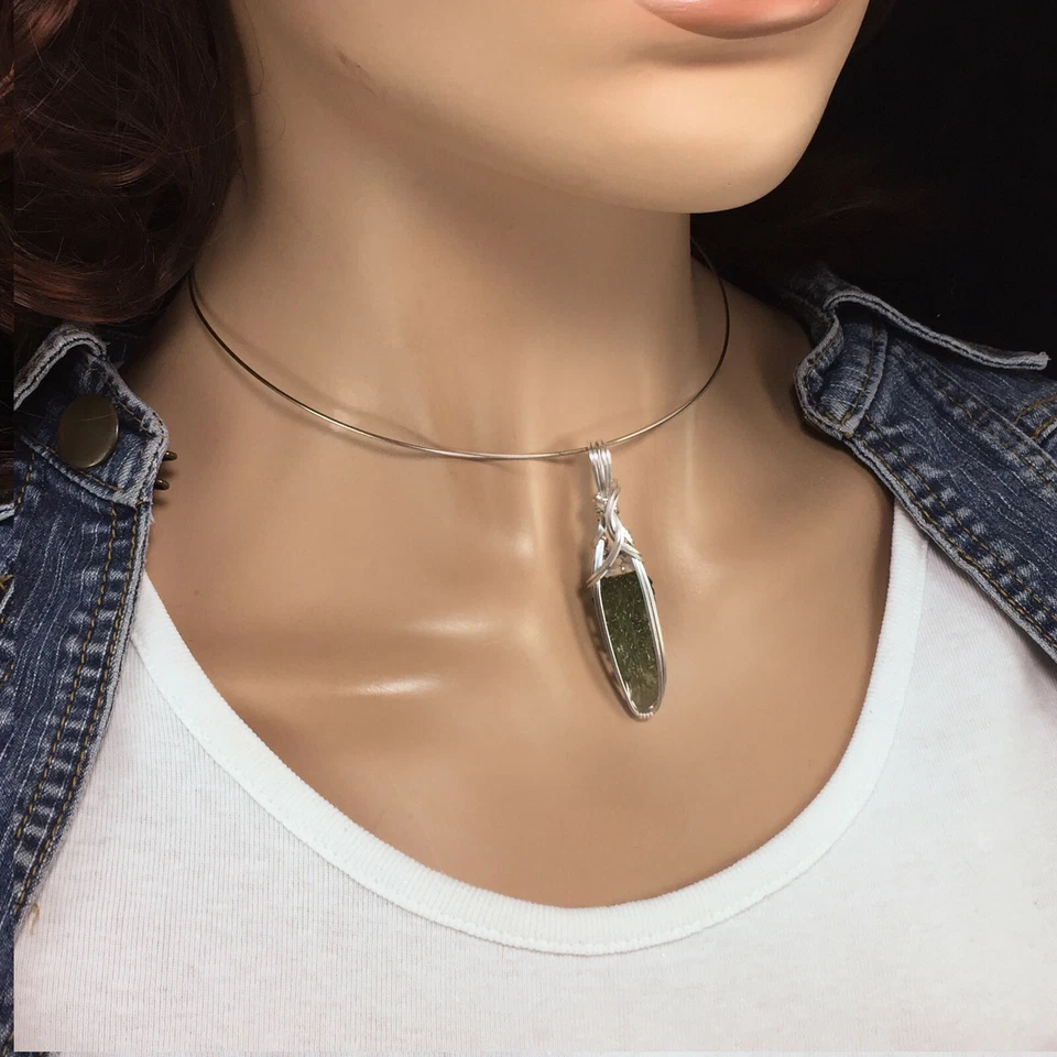 Moldavite with Herkimer Crystal Necklace Pendant Czech Republic Tektite S61 ZP - Image 4 of 4
