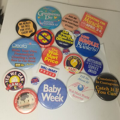#ad Large Lot Walmart Employee Promo Advertising Oldschool Round Pin Buttons Vintage $44.99