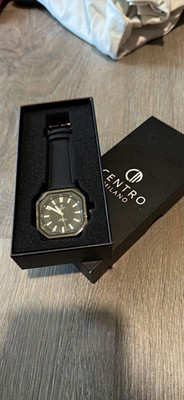 Centro Milano Men s Octagon 40mm Quartz Black Dial Leather Strap w/ Box
