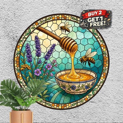 Honey Bee Hive Honeycomb Sign Round Kitchen Pantry Decor Metal Plaque 8x8