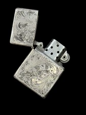 Vintage 800 Silver Lighter Art Deco Mexico Floral Engrave Zippo Insert