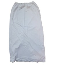 Vintage Half Slip Skirt Womens L White Cream Nylon lingerie Lace Trim Slit 36"