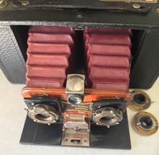    1905 Kodak No.2 Stereo Brownie Folding Camera Burgundy Red Bellows Eastman