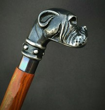 Wooden Walking Stick Bulldog Head Handle Vintage Style Brown Cane Staf Gift