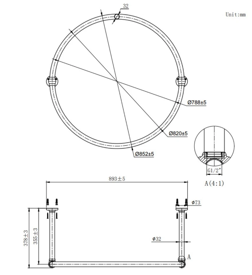 Chatsworth Traditional 850mm Chrome Double Support Circular Shower Curtain Rail. - Image 3 of 3