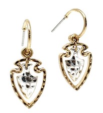 Small Hammered Metal Arrowhead Huggie Dangle Earrings Two-tone