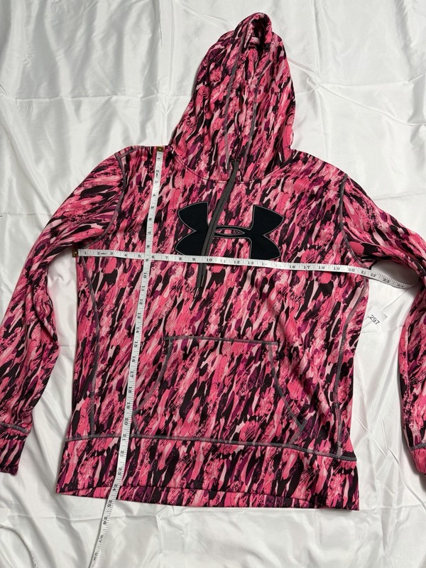 Under Armour UA Storm Pink/Black Camo Pullover Hoodie Logo Pockets Womens L