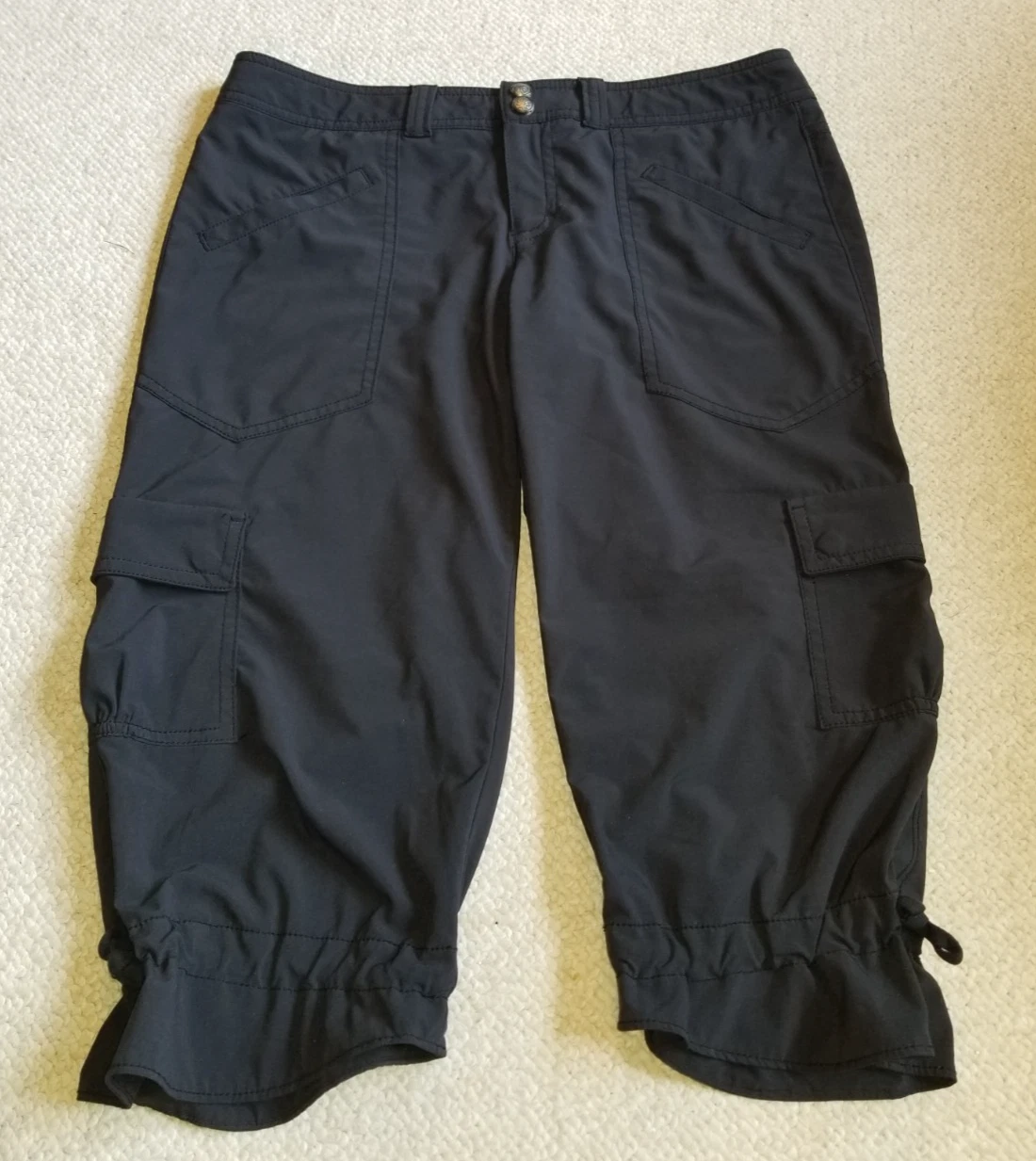 Womens Pants-ATHLETA-black stretch performance 'Low Rise Dipper Capri' cargo -6