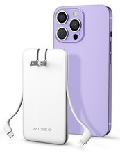 Miisso Ultra Slim 10000mAh Power Bank Built-in Cables and Foldable AC Wall Plug