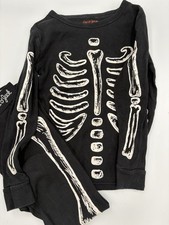 CAT JACK Black Glow Skeleton Kids Size 8 Long Sleeve Pajama/Halloween Set Spot