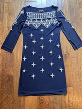 Tory Burch Dress Size M Shift Beaded Navy Blue 3/4 Sleeves Boatneck