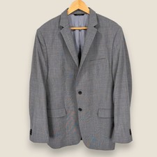 Banana Republic Blazer Suit Jacket Men Size 42R Gray 100 Wool Check Lined
