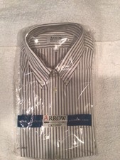 Arrow Oxford Men  s Button Down Wrinkle Free Shirt17- 34/35 NWT White Navy stripe