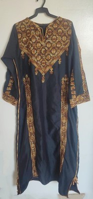 Luxury Handmade Oriental Thobe Dress Fully Hand Embroidered Arabic Kaftan Womens