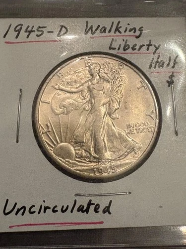 1945-D Silver Walking Liberty Half Dollar Gem BU +++