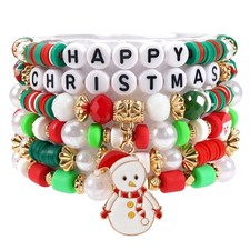Christmas Bracelets for Women Snowman Santa Claus Stackable Heishi Beaded Stretc