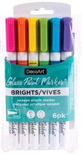 DecoArt BRIGHTS Glass Paint Markers 1 mm Point Set of 6 DGPMK71 Opaque Acrylic