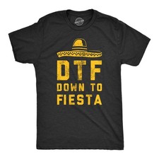 Mens DTF Down to Fiesta T Shirt Funny Sarcastic Cinco De Mayo Party Sombrero Tee