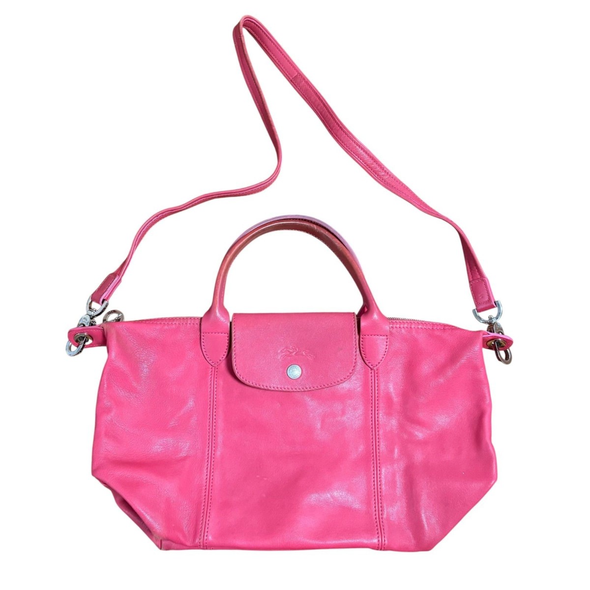 Longchamp MODELE DEPOSE Handbag Pink Leather Folding Shoulder Bag 
