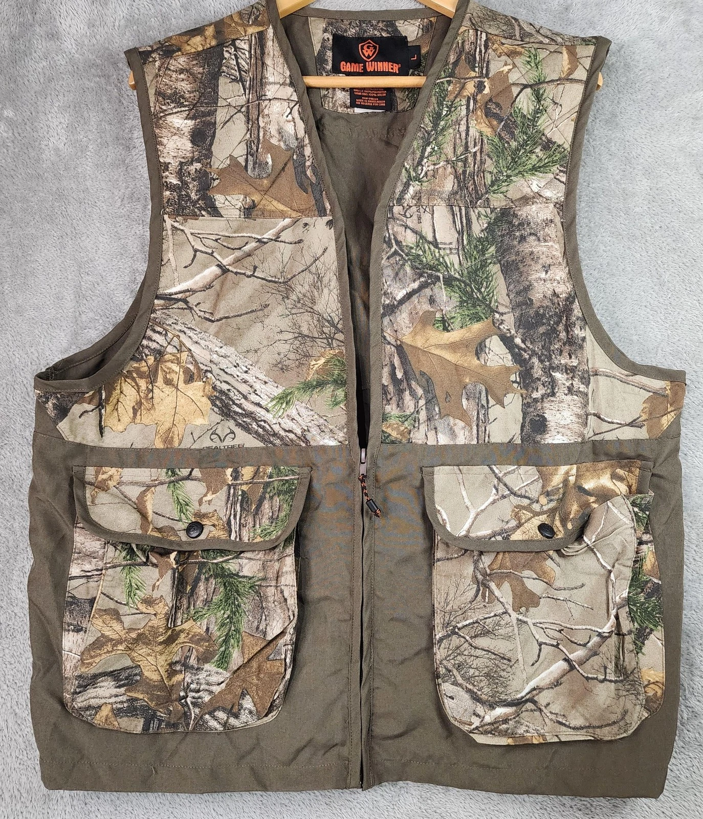 Game Winner Vest Mens Large Brown Realtree Camo Hunting Zip Pockets Outdoor