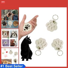 Pet Paw Print Keychain Set of 3 White Leather Memorial Holder for Pet Fur Dog
