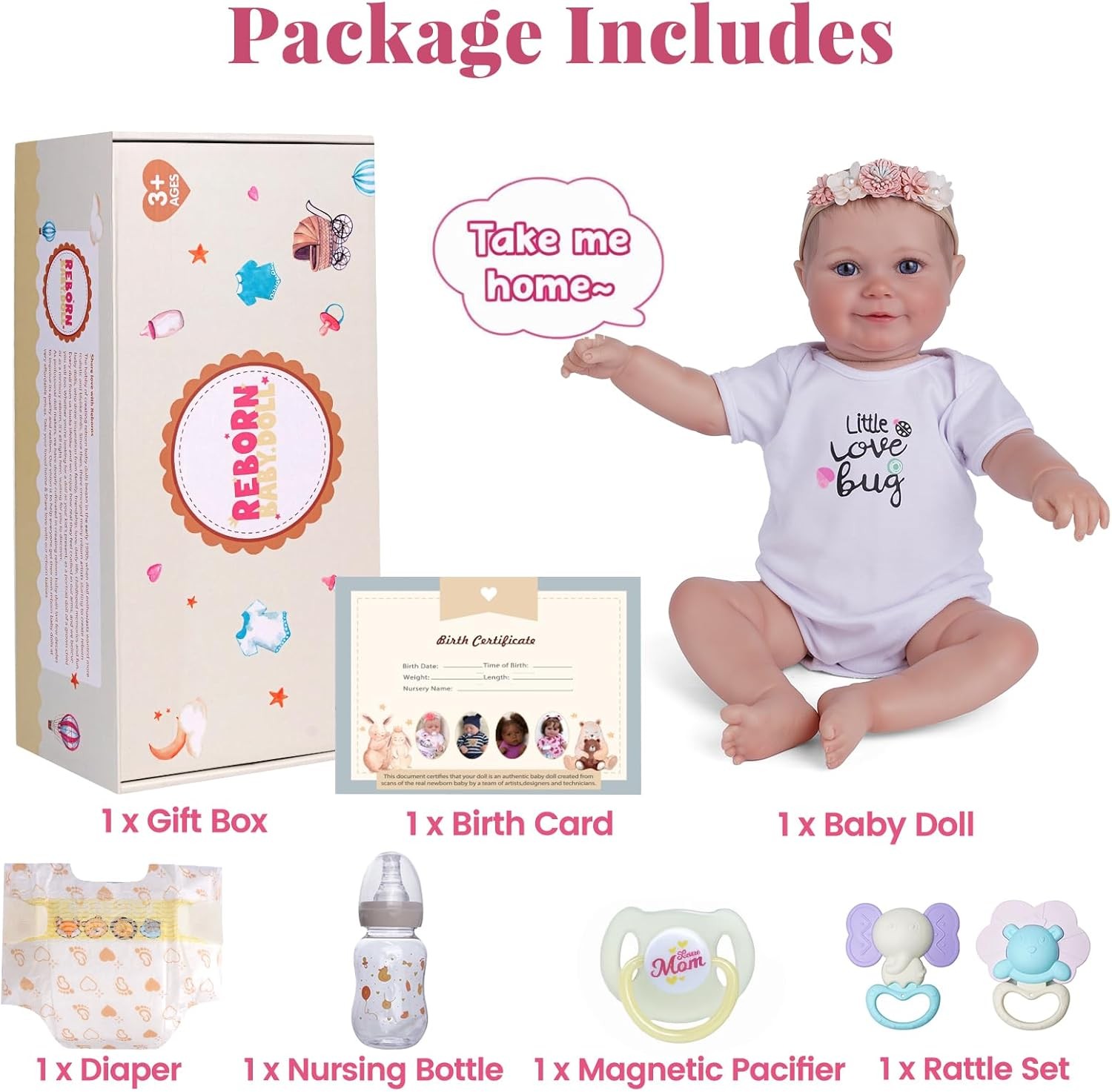 20 Inch Girl Realistic Newborn Babies Doll Open Eyes