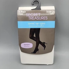 New Secret Treasures Control Top Tights Size 2 White Opaque 1 Pair 