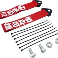 2 Pieces Car Racing Tow Strap High-Strength Nylon Towing Rope Universal -Red